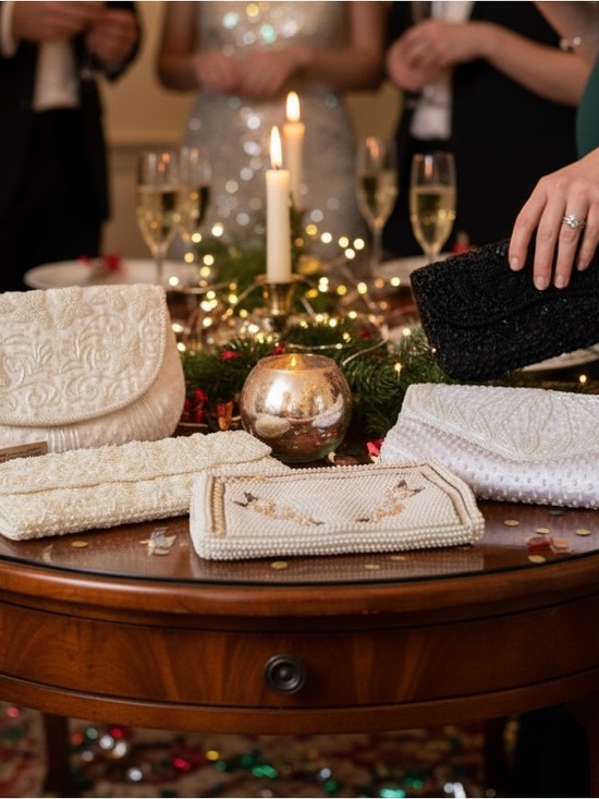 Handbags - Vintage Elegant Black and White Beaded Clutch purses